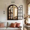 Arched Wall Mirror with Windowpane, 26"x38" Black Wood Mirror for Wall