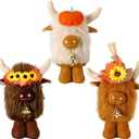 3 Pcs Thanksgiving Highland Cow Stuffed Animals 11 Inches Scottish Highland Cow Plush Cute Cattle Plush with Pumpkins Sunflowers and Bells for Birthday Party Gift Fall Harvest Home Decor