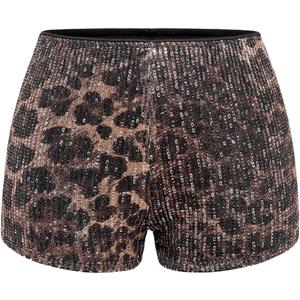 Floerns Women's Sequin Cheetah Print Rave Outfits Y2k Mini Micro Shorts (Brown) S