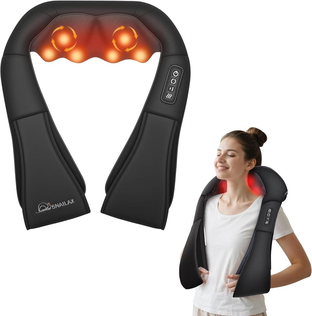 Snailax Neck Massager with Heat, Shiatsu Neck Back Massager for Pain Relief Deep Tissue, Knead Shoulder Massager Pillow for Back, Leg Muscle, Gifts for Dad, Black, 1 Count