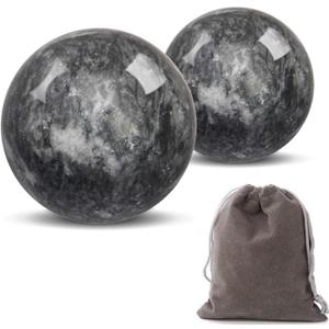 Traditional Chinese Baoding Balls, Marble Health Exercise Stress Relief Balls, Dark Grey, 2-Piece Set (Dark Grey, Small-1.38")