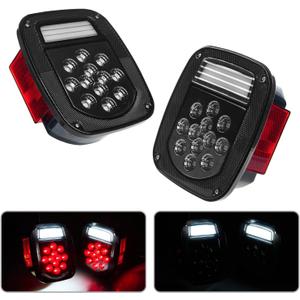 LED Replacement Tail Lights Taillights for 1979-2006 Jeep Wrangler TJ YJ CJ-5 CJ-7 , Smoke Lens BAR Square Brake Stop Turn Signal Reverse License Plate lamp w/ Side Marker Light Assembly, 2PCS