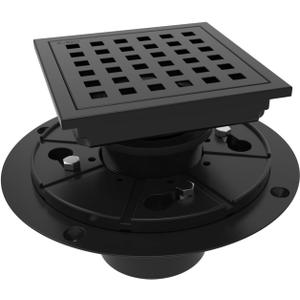4 Inch Square Shower Floor Drain with Flange,Quadrato Pattern Grate Removable,Food-Grade SUS 304 Stainless Steel,Watermark&CUPC Certified,Matte Black