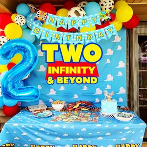 LaVenty Two Infinity and Beyond Birthday Decorations 2nd Birthday Balloon Garland Arch Backdrop Banner Cake Topper for Boy