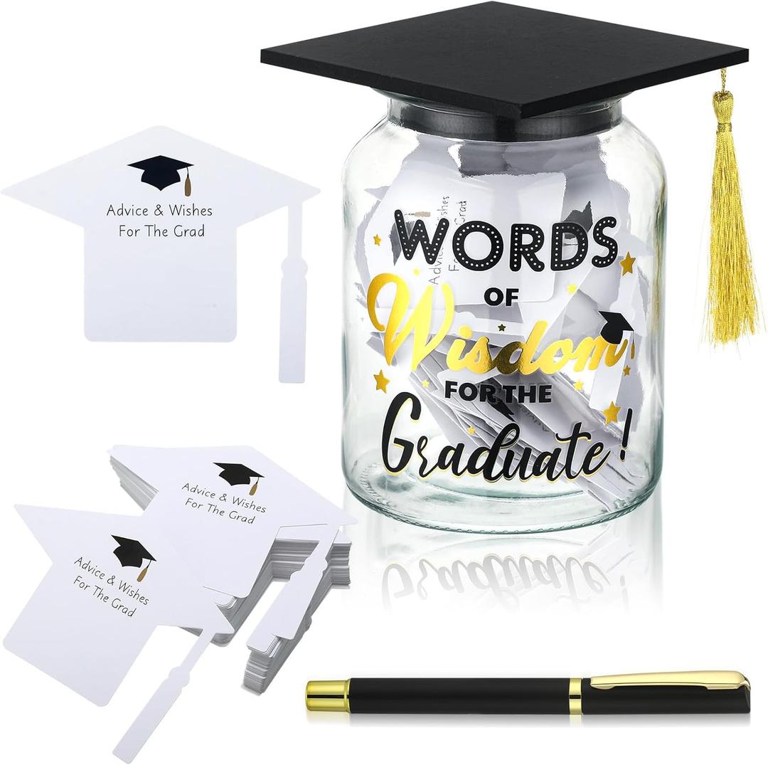 Willinglong Graduation Wish Jar Set Include 60 Graduation Advice Cards and Pen, Words of Wisdom Grad Jar Best Wishes, Class of 2026 Wish Jar for High School College Grad Party Favors