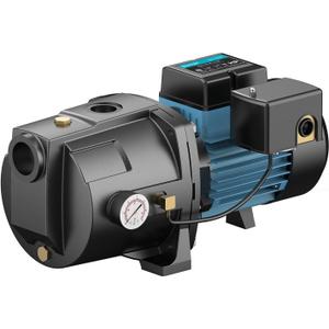 LEO 1HP Shallow/ Deep Well Jet Pump with Ejector Kit, 115V/ 230V Durable Cast Iron Pump, Well Depth up to 50 ft, Automatic Pressure Switch, for Farm, Lawn, Garden