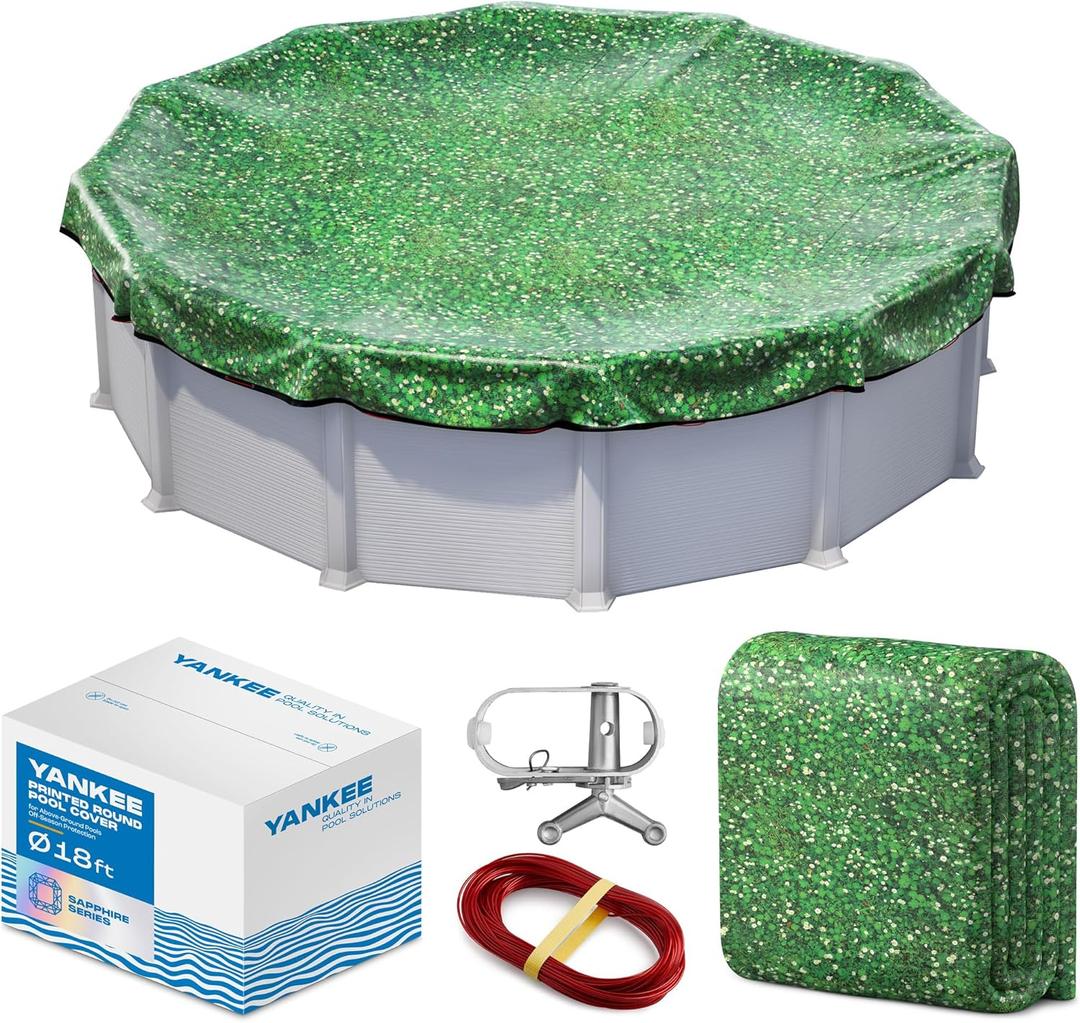 18 ft Above Ground Round Pool Cover, Floral Serenity Design, Extra Thick & Durable, Sapphire Series of Premium Cold and UV-Resistant Pool Cover