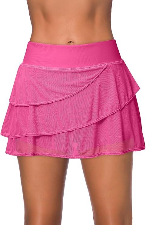 Aleumdr Women's Waistband Layered Swimdress Ruffle Swim Skirt Swimsuit Bottom XL SIZE