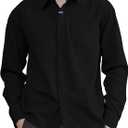 Mens Long Sleeve Button Down Shirts Casual Shirt for Men Untucked Shirts with Pocket Regular Fit Dress Shirt (Medium, Black)