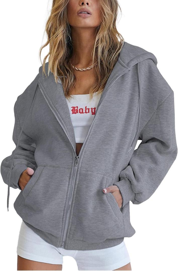 PRETTYGARDEN Women's 2026 Zip Up Y2K Hoodies Casual Long Sleeve Sweatshirts Fall Spring Track Jackets with Pockets (Gray, M)