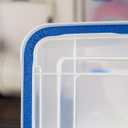 IRIS USA WeatherPro 74 Qt Storage Bins with Lids, 3 Pack, BPA-Free Plastic Gasket Box with Tight Latch and Seal, Stackable Nestable Tote Tub - Clear/Blue