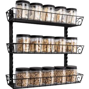 SWOMMOLY Adjustable Wall Mount Spice Rack, 3-Tier Dual-use (Multi-use) Organizer, Black