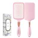 RHOS Paddle Brush for Women & Men - Detangler for Thick, Curly, Long, Wet & Dry Hair - Nylon Bristles Square Cushion Brush for Smoothing and Detangling (1 Pack - Pink)