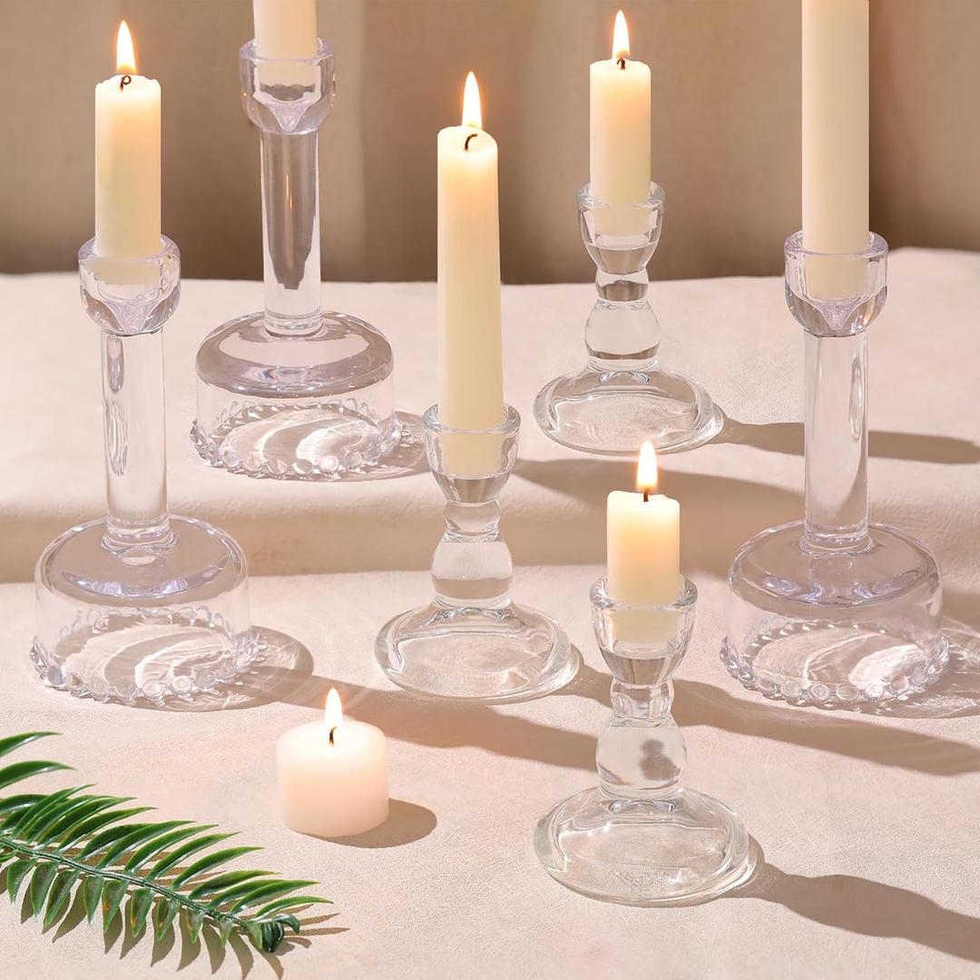 Circle Candlestick Holders Bulk, 6 Pcs Clear Combination Candle Holders Set, Crystal Candle Holders for Wedding, Table Centerpiece, Home Decoration