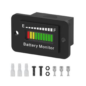 LED Battery Level Indicator, Universal Golf Cart Battery Meter Support 12V 24V 36V 48V 60V 72V Battery Monitor Lithium Battery Lead Acid Battery Fuel Gauge Meter for Ezgo Go Club Car (BM210)