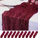 10 Pack Burgundy Cheesecloth Table Runner 17x108 Inch Semi Sheer Boho Rustic Gauze Cheese Cloth Table Runners for Wedding Party Birthday Baby Shower Home Décor