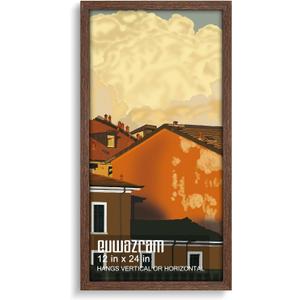 Solid Wood 12x24 Frame - Single Frame, Rustic Walnut 12 x 24 Poster Frame for Artwork, Puzzles, Photos and Movie Posters Picture Frames