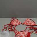 ZAFUL Women's Triangle Bikini Multiway Fishnet Tie Side Bandeau Halter String Bikini Set Two Piece Swimsuit Bathing Suits (Medium, 6-floral Red)