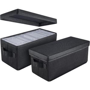 UENTIP CD Storage Boxes - Pack of 2 CD Case Holder - 13.2" x5.9" x 5.3", Container Holds 30 CDs in Full Jewel Cases, 60 CDs in Slim Cases, and 165 Discs in CD Sleeves - Black (2 Pack)