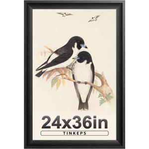 24x36 Poster Frame Black with Black Back Board, Curved Extra Wide Edges, Vintage Style Poster Frame 24x36 inches for Wall Decor.