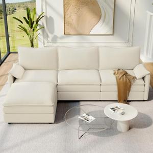 Vesgantti 108" Modular Sectional Sofa, Comfy Cloud Couch with Movable Ottoman Deep Seat Chenille L Shaped Modular Sofa, Sectional Couches for Living Room, Bedroom and Apartment, Beige