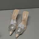 JENN ARDOR Clear Heels for Women Slingback Pointed Closed Toe Heels with Rhinestones 3 inch Comfortable Stiletto Sandals Pumps Wedding Party Dress Shoes 7 Beige