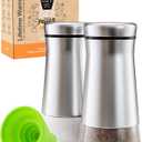 HOME EC Original Salt and Pepper Shakers Set with Adjustable Pour Holes - Glass and Stainless Steel Salt Shaker and Pepper Shaker - Farmhouse Spice dispenser for salts, ground peppercorn and spices