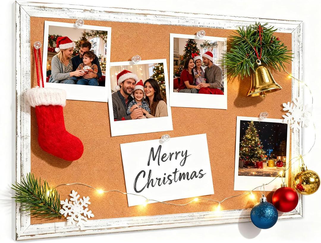 DOLLAR BOSS White Cork Board for Wall - 24 X 18 Inches, Rustic Wooden Frame Bulletin Board, Decorative Hanging Pin Board for Office & Home Decor