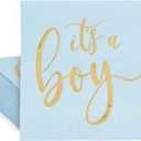 Sparkle and Bash 50 Pack Its a Boy Baby Shower Cocktail Napkins Party Supplies 5x5 inch, Blue with Gold Foil Table Napkin, Festive Gender Reveal Decorations for Special Occasions
