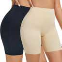 JTJFIT Women High-Waisted Slip Shorts for Under Dresses Seamless Short Boyshorts Smooth Panties Anti Chafing Underdress(Black+Beige, L) (L)