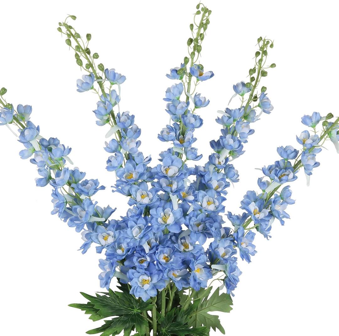 IBlue Delphinium Artificial Flowers 5 PCS Larkspur Artificial Flowers Silk Flowers Long Stem Flowers for Tall Vase Real Look Flowers for Home Wedding Home Decoration(Light Blue)