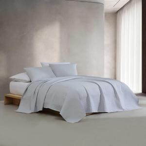 Calvin Klein - King Quilt Set, Luxuriously Soft Channel Stitch Bedding with Matching Shams (Mini Channel Stitch Solid Blue, King)
