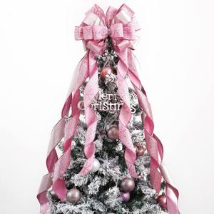 MEEDEE Pink Glitter Christmas Tree Topper - 12" Wide Velvet Bow for Christmas Tree (1 Pack)