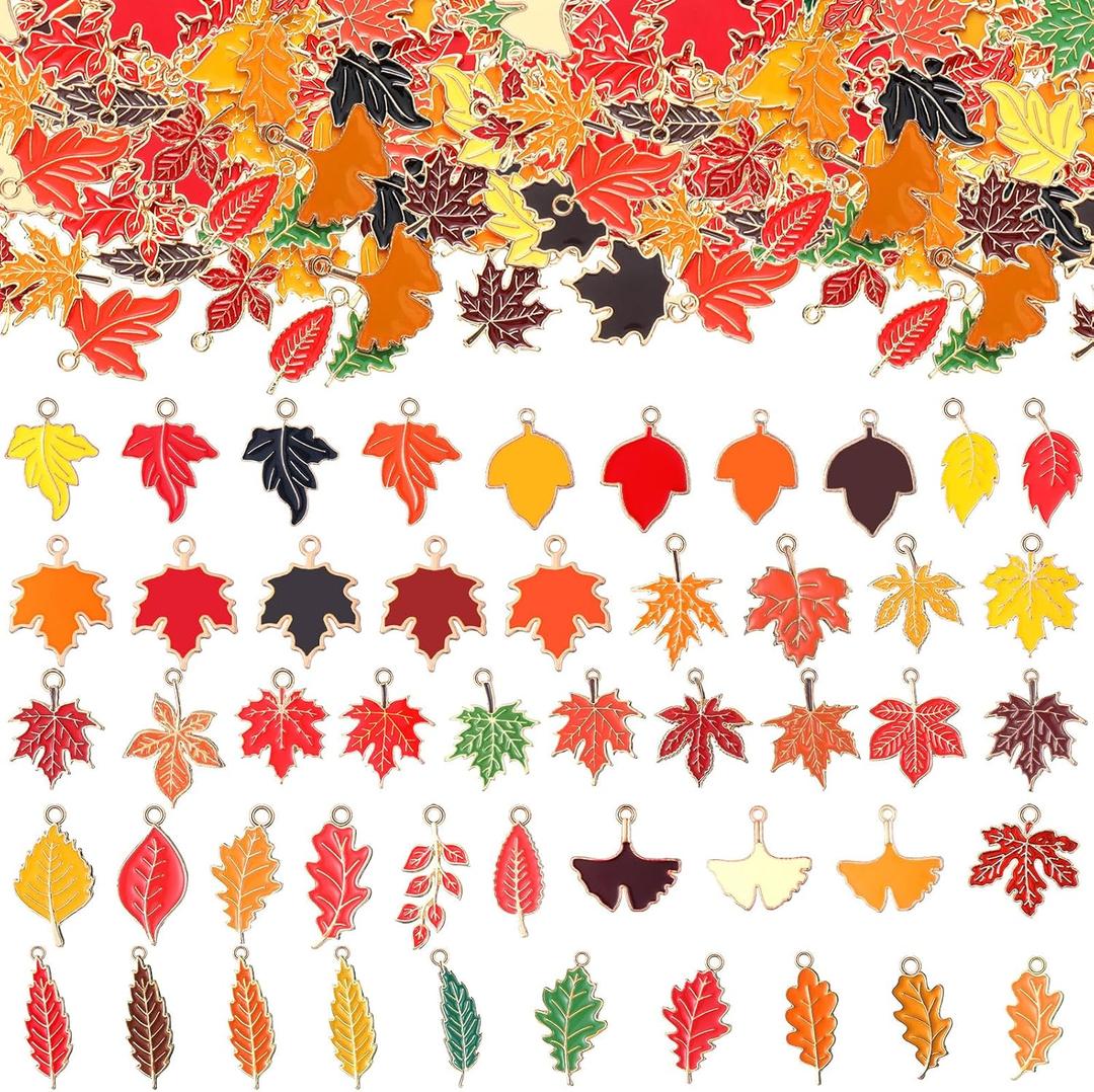 Cunno 150 Pcs Thanksgiving Charms for Jewelry Making Maple Leaf Fall Charms Bulk Autumn Pendants Bracelets Necklaces Earrings DIY Craft Supplies Holiday Decor