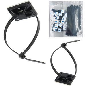 Strong Self Adhesive Wire Clips Cable Zip Tie Mounts 3/4" with 6 Inch Zipties Black UV Protection Outdoor 100 Pcs,Sticky Wire Fasteners Cable Guide Management Mounting Suqare Holder Anchor Base Small (0.75x0.75")