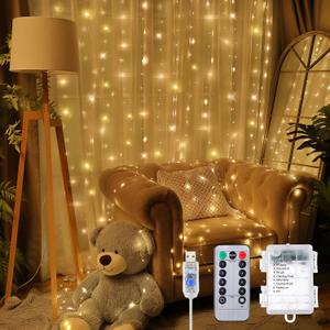Meonum Curtain Tapestry Backdrop String Lights, Each 13 Strings 6.6 x 5 ft Tapestry Fairy String Light, 8 Modes Window Wall Hanging Light Strings for Bedroom Christmas Curtain Decor, (1 Pack)