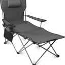 Apollo walker Camping Chair with Foot Rest, Beach Lounge Chairs for Adults, Adjustable Backrest Foldable Chairs, Portable Folding Recliner with Headrest Grey, for Outdoor Sports Camp Fishing Picnic