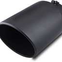 LCGP Diesel Exhaust Tip 4" Inlet, 8" Outlet 15" Length Truck Tailtip, Bolt-On, Rolled End Angle Cut Tailpipe, Black Powder Coated