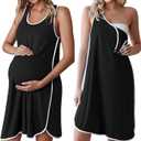 Ekouaer Labor and Delivery Gown for Hospital 3 in 1 Nursing Dress Sleeveless Maternity Snap Button Breastfeeding Nightgown (Large, Black)