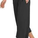UEU Womens Capri Yoga Pants Summer Wide Leg Loose Casual Cropped Lounge Drawstring Pajama Capris Sweatpants with Pockets (Gray, S)