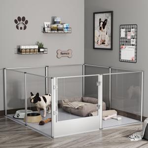 BingoPaw Clear Dog Playpen Fence : Indoor Pet Whelping Box Pen with Waterproof whelping pad - Small Animal Acrylic Exercise Kennel with Metal Frame for Puppy Rabbits Kitten Guinea Pig