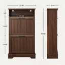 Shoe Storage Cabinet with 2 Flip Drawers, 24" W Farmhouse Modern Hidden Shoes Rack Cabinet with Adjustable Shelves & Open Storage, Narrow Slim Shoe Organizer for Front Door Entrance, Entryway, Walnut