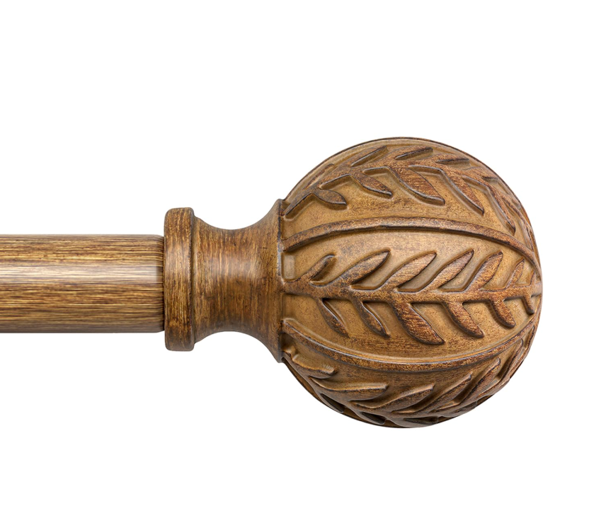 QDWIS Boho Wood Curtain Rods for Windows,1" Adjustable Heavy Duty Window Curtain Rod with Imitation Wood Grain Finials,Rustic Decorative Drapery Rods Set,Size:36-88'',Natural Wood, 36'' - 88'' (1 Pack), Natural Wood
