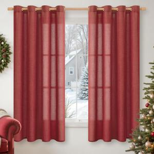 YoungsTex Burgundy Red Linen Curtains 63 Inch Length 2 Panels for Living Room, Light Filtering Window Drapes with Bronze Grommet Privacy for Bedroom, 52 x 63 Inch