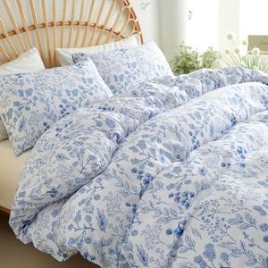 Nayoroom Blue Floral Duvet Cover Queen Size Cottagecore Botanical Flower Spring Comforter Cover 3 Pcs Soft Breathable Microfiber Pastoral Aesthetic Bedding Set Gift for Women