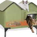 Large Heated Cat House for Outside in Winter, Elevated Insulated Heated Outdoor Cat House Weatherproof with Heating Pad, Waterproof Outdoor Cat Shelter for Multiple Cats Small Dogs(Green)