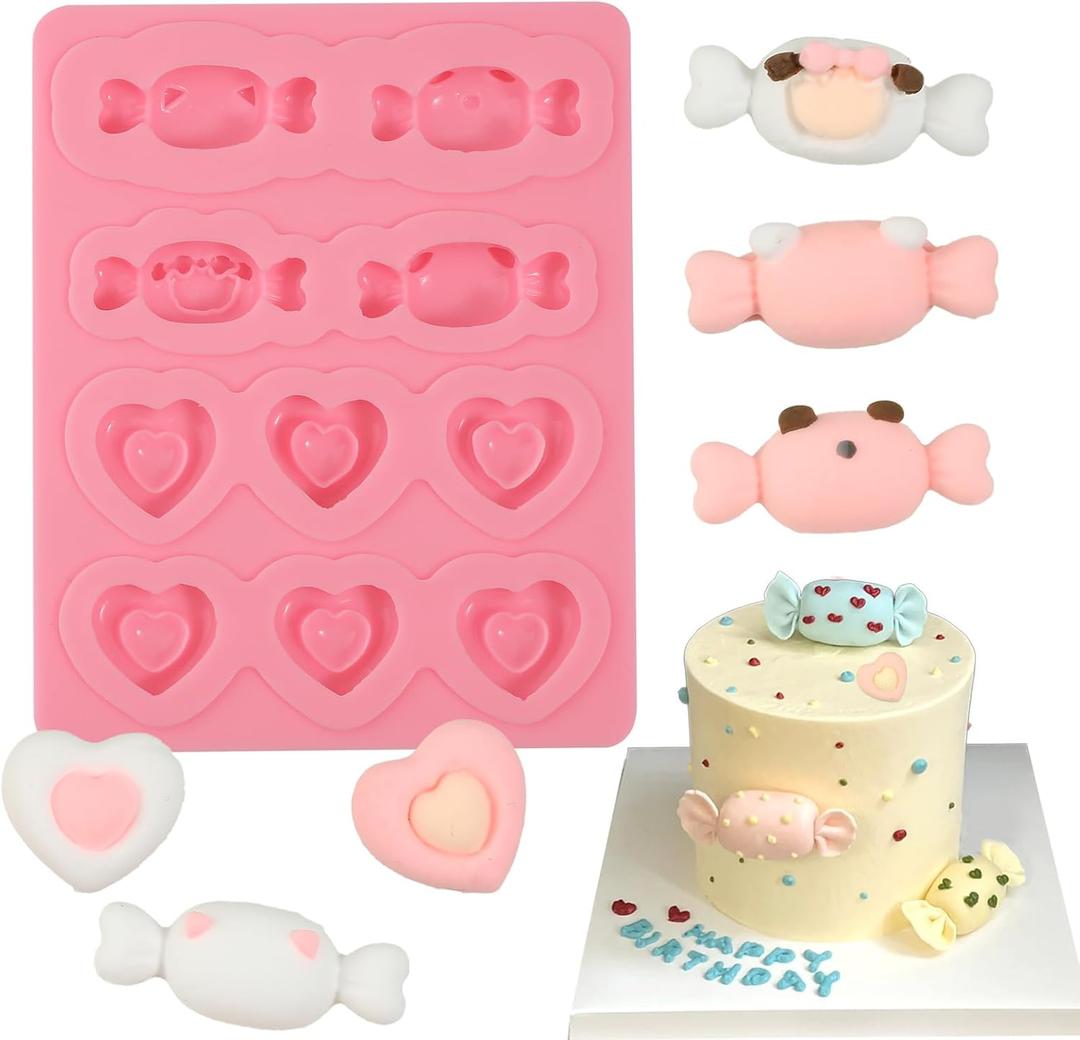 1 Pcs Love Candy Fondant Mold, Candy Shape Chocolate Silicone Molds, for Valentine's Day Birthday Cupcake Topping Biscuits Chewing Gum Clay Resin Crafts Reusable Kitchen Baking Supplies