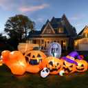 Garma 9.2 Ft Halloween Inflatables Outdoor Decorations, Long Inflatable Blow Ups Yard Decoration Pumpkin with Build-in LEDs, Gravestone and Witch Hat for Halloween Party Indoor, Lawn, Garden Decor
