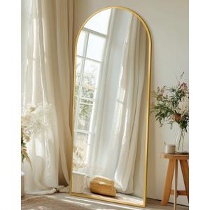 Full-Length Floor Mirror with Stand, 58"x19" Arched Style Full Body Standing Mirror for Bedroom, Living Room, Gym, Dorm - Shatter-Resistant & Easy Assembly, Gold