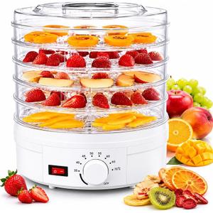 Food Dehydrator Machine, 5-Tray Round Dehydrator with Adjustable 95°F-158°F Temperature Control, 11 Inch Compact Dryer for Fruit, Jerky, Herbs, Vegetables, Dog Treats(White)